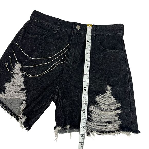 Blue B Black Rhinestone Fringe Distressed Jean Shorts Womens Size Large NWT - Picture 8 of 9